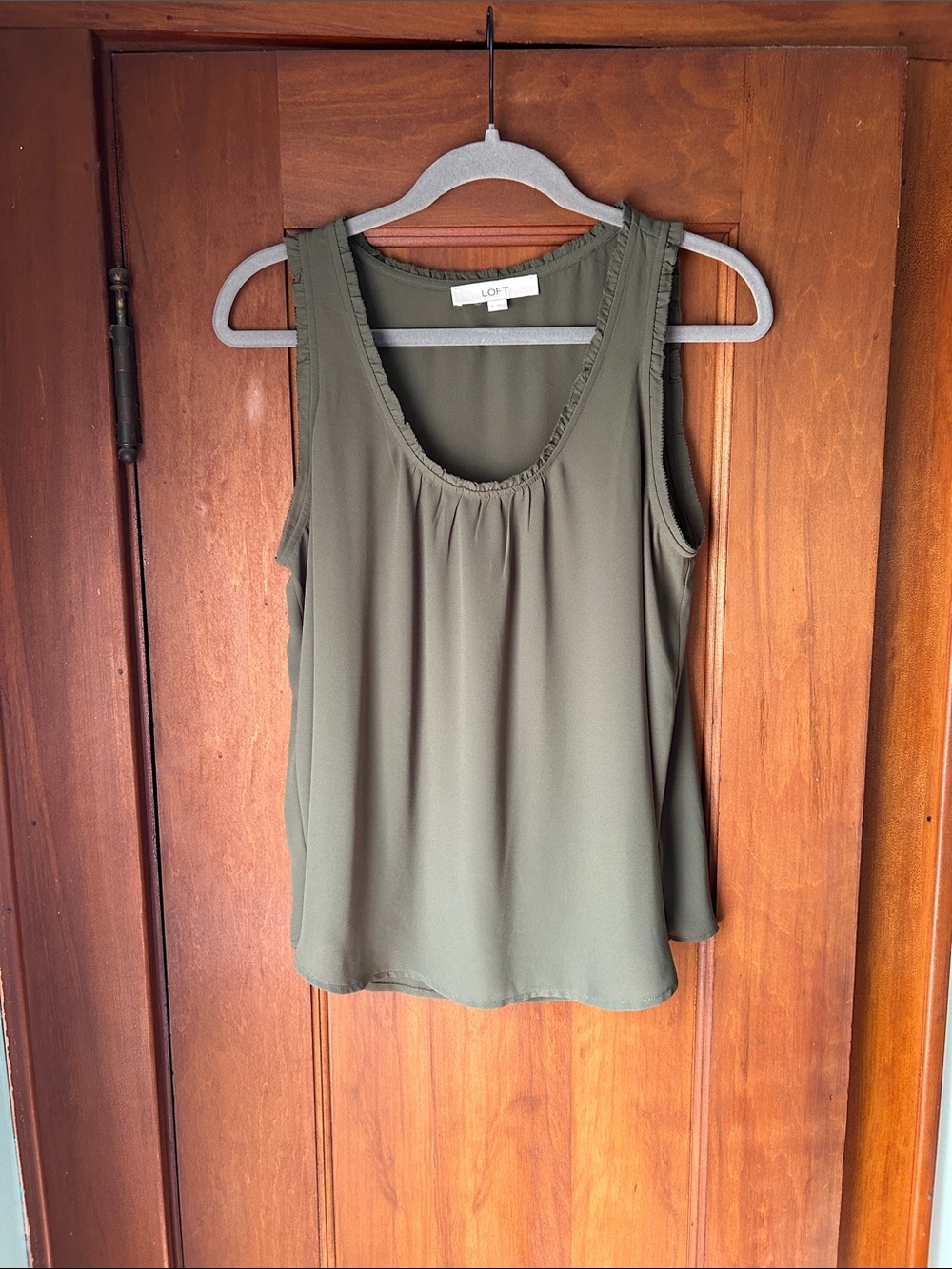 LOFT Olive Ruffle-Trim Sleeveless Camisole